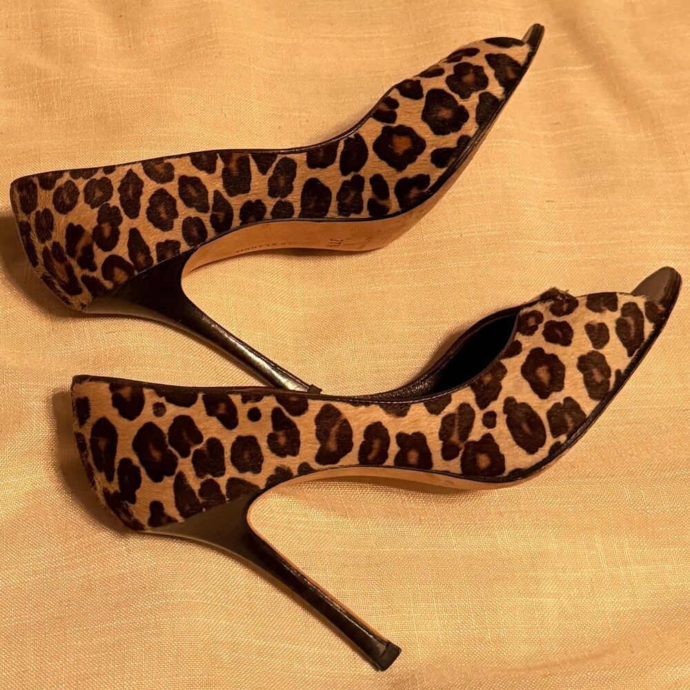 Manolo Blahnik calf hair leopard print peep toe stiletto heels 7 - Picture 8 of 10